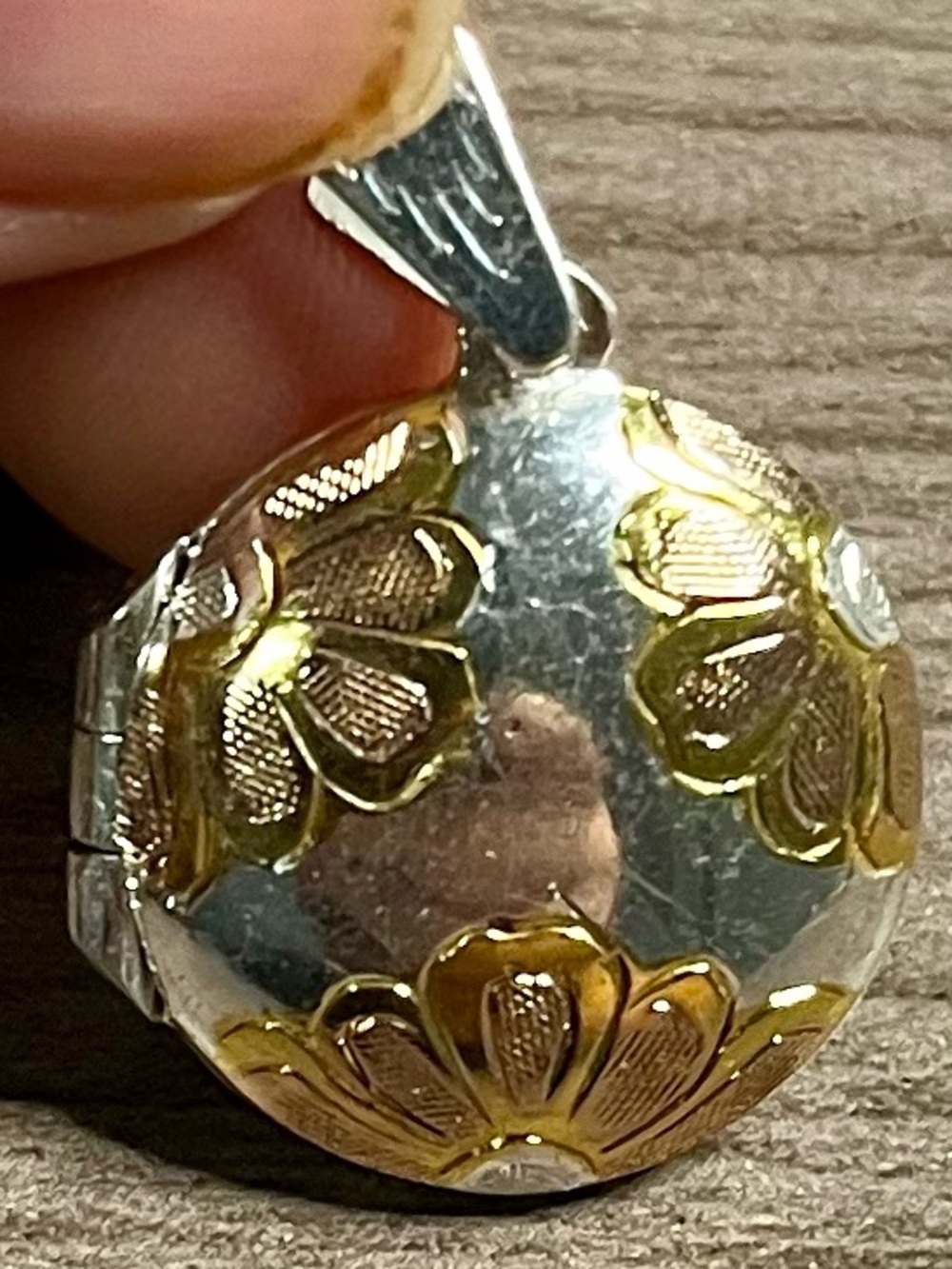 Round Two-Tone Floral Locket Pendant - Gold & Silver